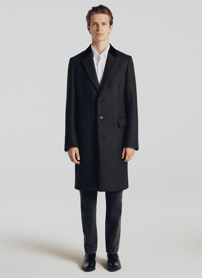 Men's coat flecked charcoal grey blended wool Fursac - 21HM3TEMO-TM07/21