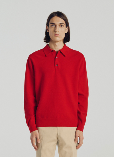 Polo homme rouge laine et coton Fursac - 21HA2TWIG-TA36/71