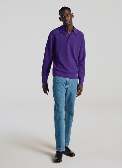 Polo homme violet laine et coton Fursac - 21HA2TWIG-TA36/86