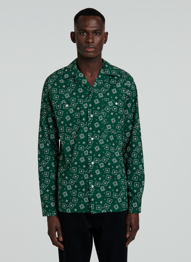Men's shirt green cotton poplin Fursac - 22EH3VILA-VH49/40