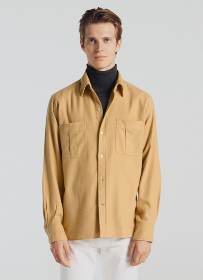 Men's shirt camel cotton flannel Fursac - 21HH3TIBO-TH17/10