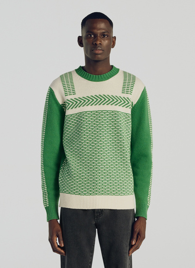 Men's sweater green and ecru wool Fursac - 21HA2TOWO-TA01/40