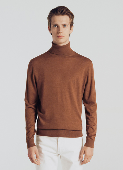 Men's sweater hazelnut merino wool Fursac - 20HA2OROL-MA03/10